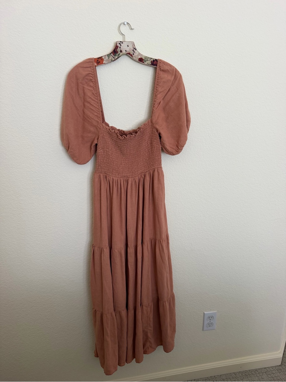 Abercrombie & Fitch Emerson Linen Blend Puff Sleeve Midi Dress